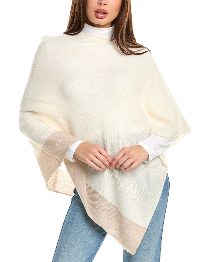 Forte Cashmere Border Stripe Cashmere Poncho In Neutral