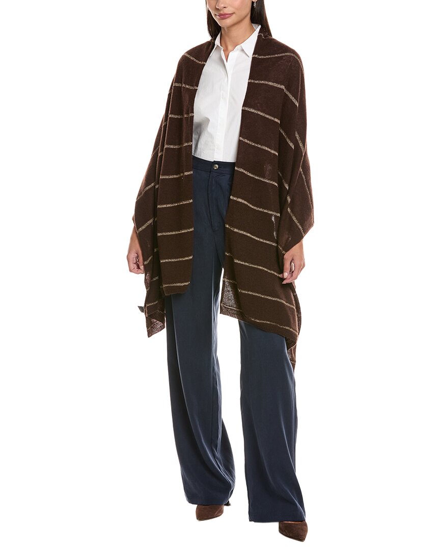 Forte Cashmere Lurex Stripe Cashmere Wrap In Brown