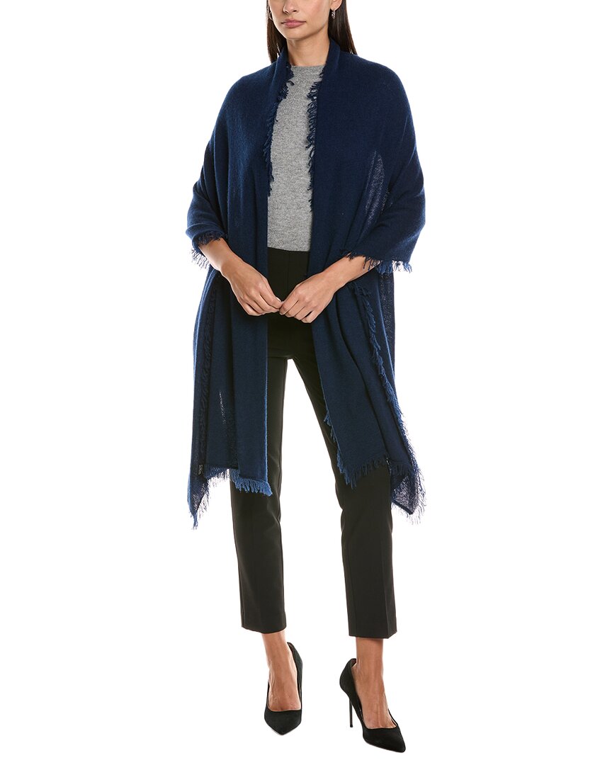 Forte Cashmere Fringe Cashmere Wrap In Blue