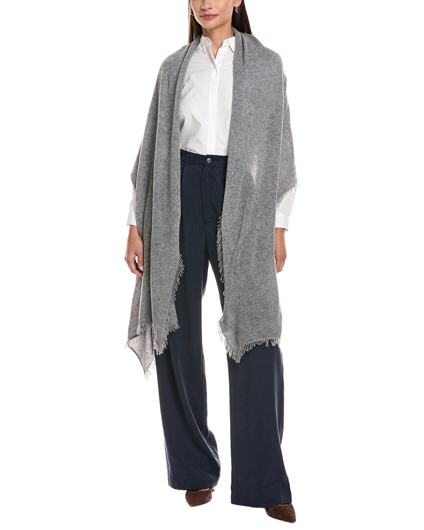 Forte Cashmere Fringe Cashmere Wrap In Gray