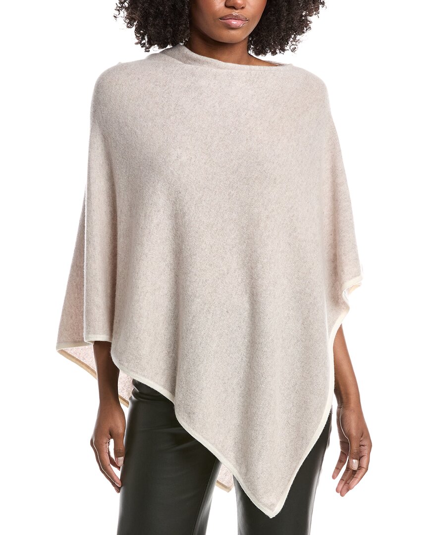 Forte Cashmere Contrast Trim Cashmere Poncho In Sand