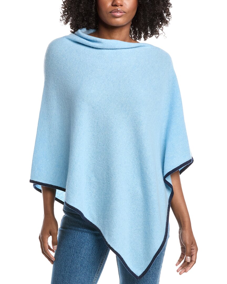 Forte Cashmere Contrast Trim Cashmere Poncho In Blue