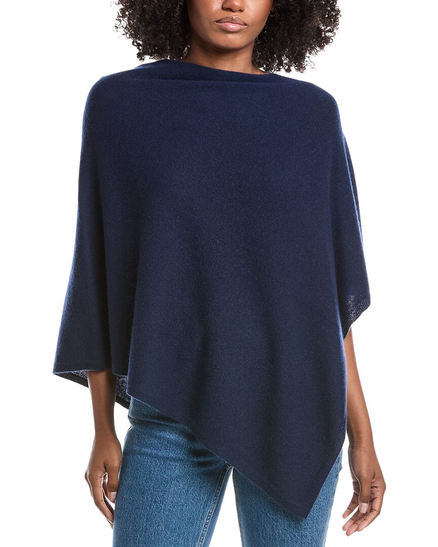 Forte Cashmere Contrast Trim Cashmere Poncho In Blue