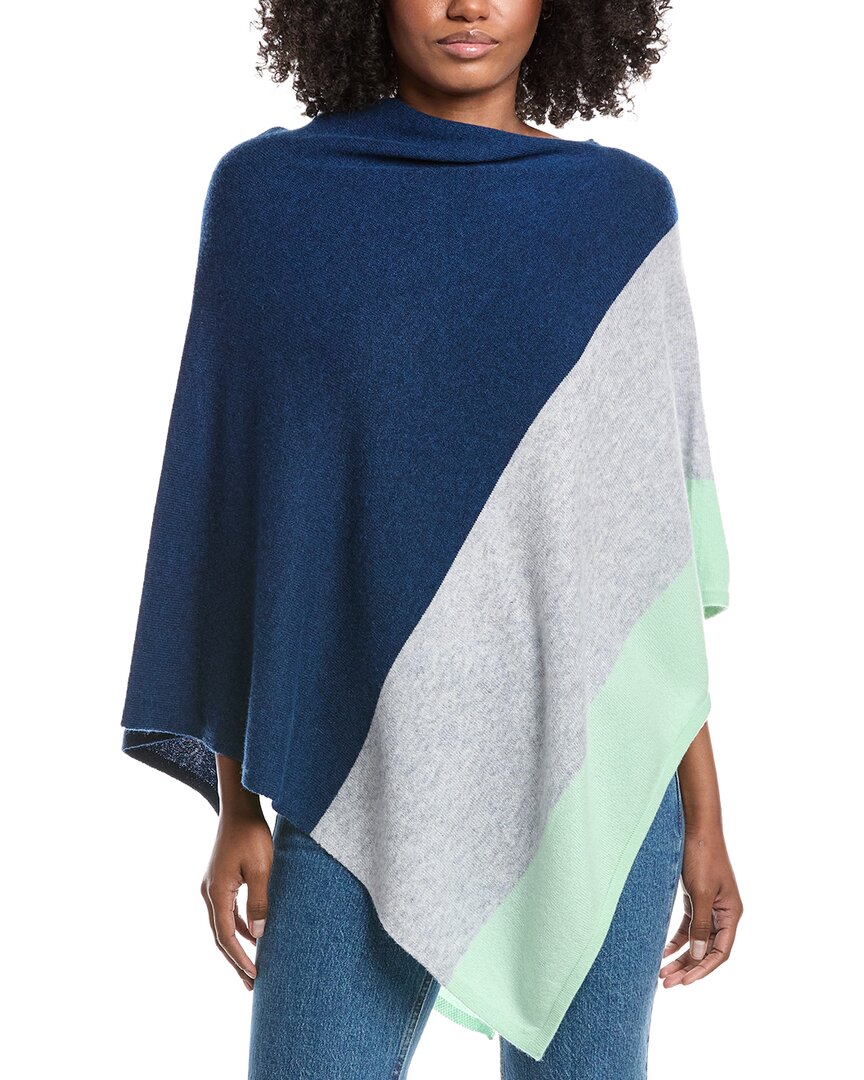 Forte Cashmere Colorblocked Cashmere Poncho In Blue