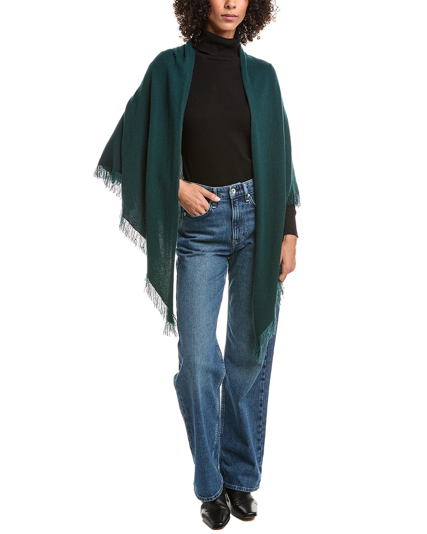 Forte Cashmere Fringe Triangle Cashmere Wrap In Green