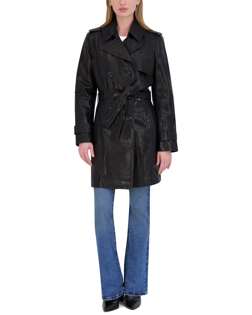 Tahari Natalie Medium Leather Trench Coat In Black