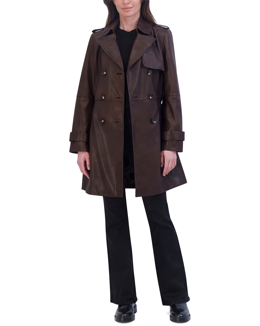 Tahari Natalie Medium Leather Trench Coat In Blue