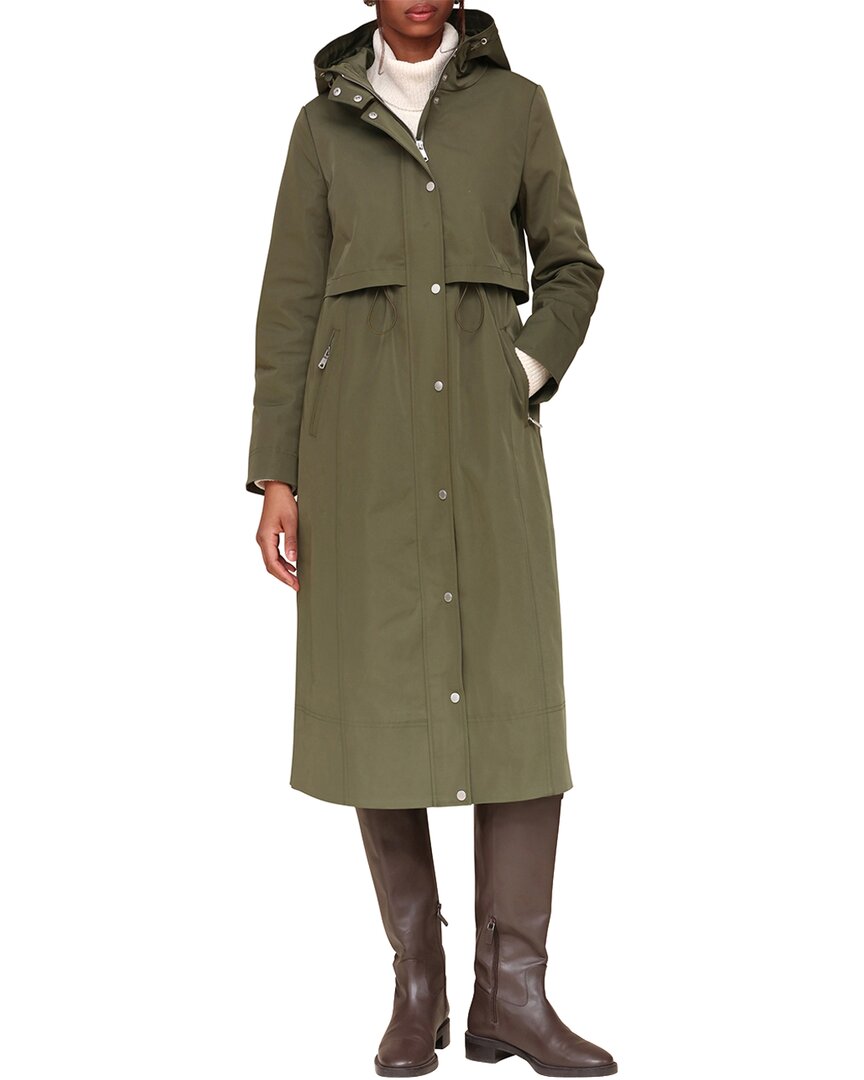 Avec Les Filles Hooded Maxi Rain Anorak In Green