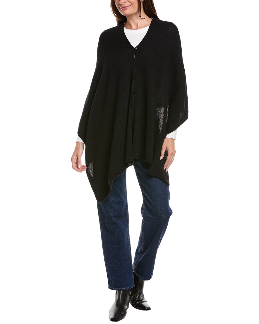 Amicale Cashmere Button Shoulder Cashmere Poncho In Black