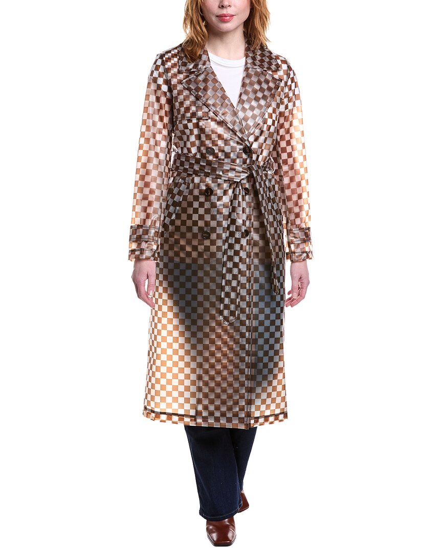 Nvlt Rubberized Checkered Rain Trench Coat In Brown