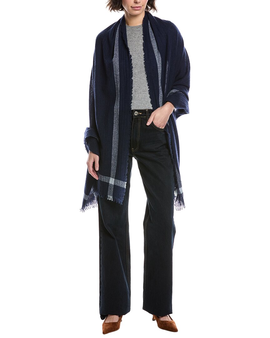 Vince Lightweight Border Stripe Cashmere Wrap In Black