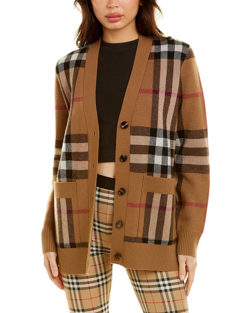 Burberry Checked Wool And Cashmere-blend Cardigan In Brown