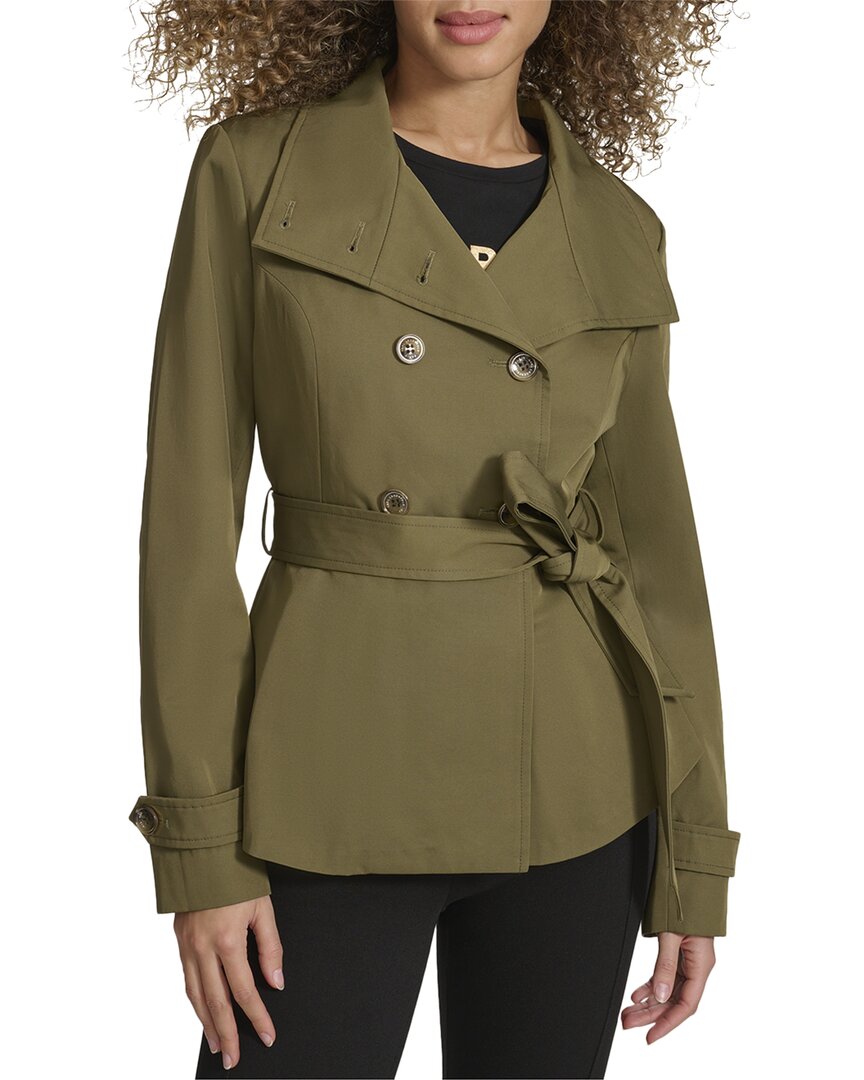 Karl Lagerfeld Paris Double Breasted Peplum Trench Jacket In Green