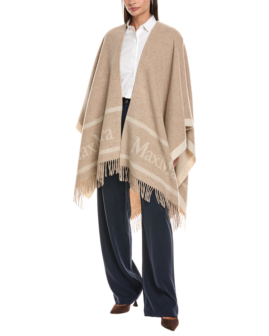 Max Mara Fringe Wool Poncho In Brown
