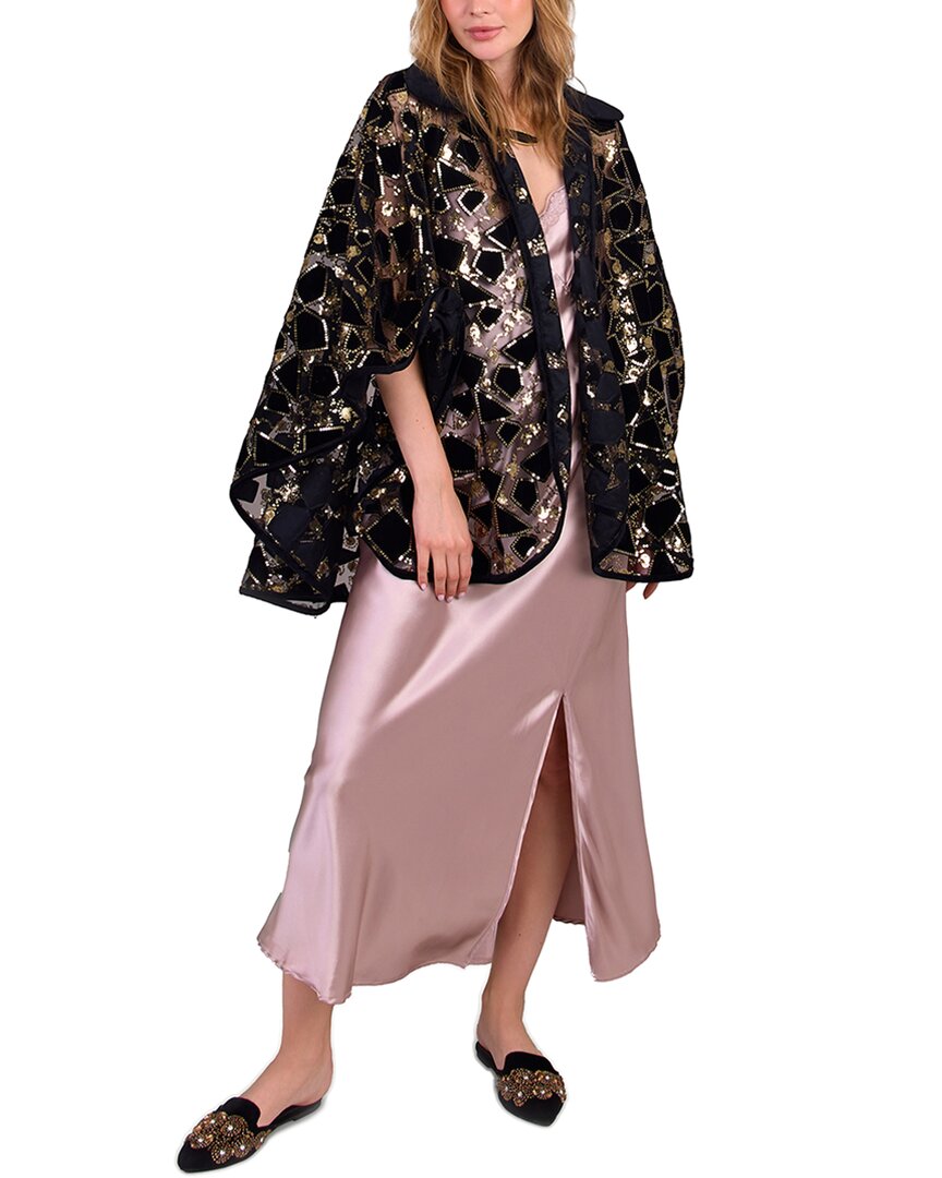 Saachi Velvet Sequin Collared Capelet In Pink