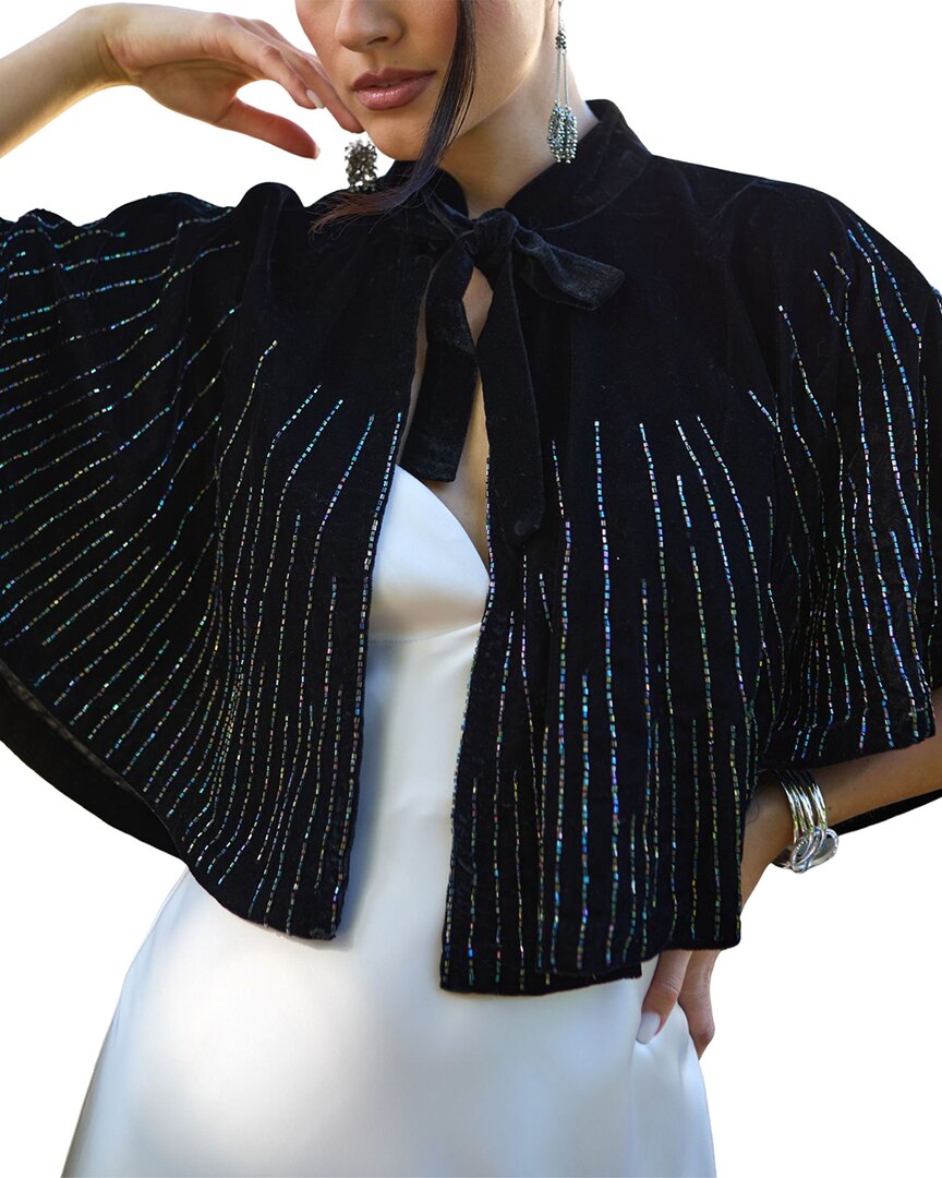 Saachi Velvet Crush Embellish Cape In Blue