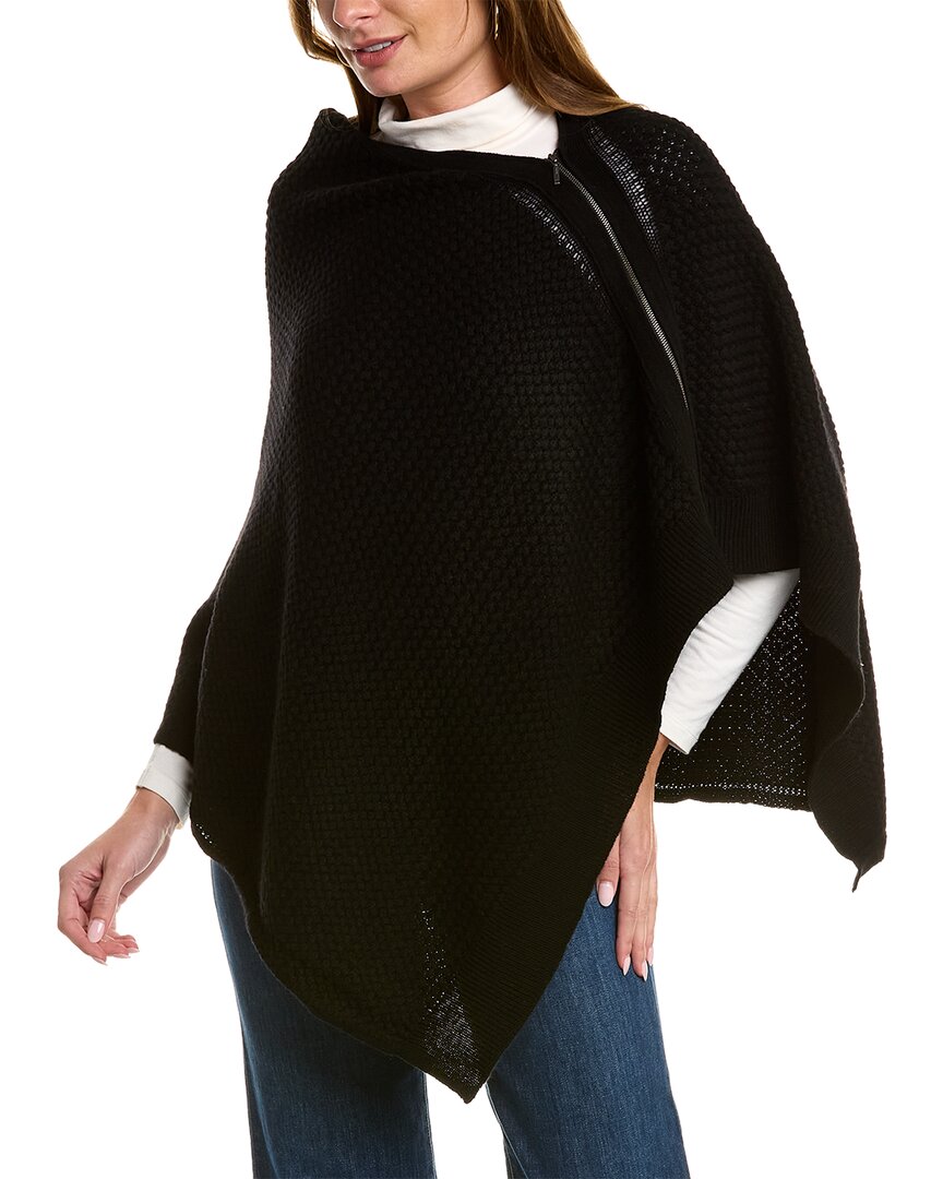 Forte Cashmere Lux Texture Zip-up Wool & Cashmere-blend Poncho In Black