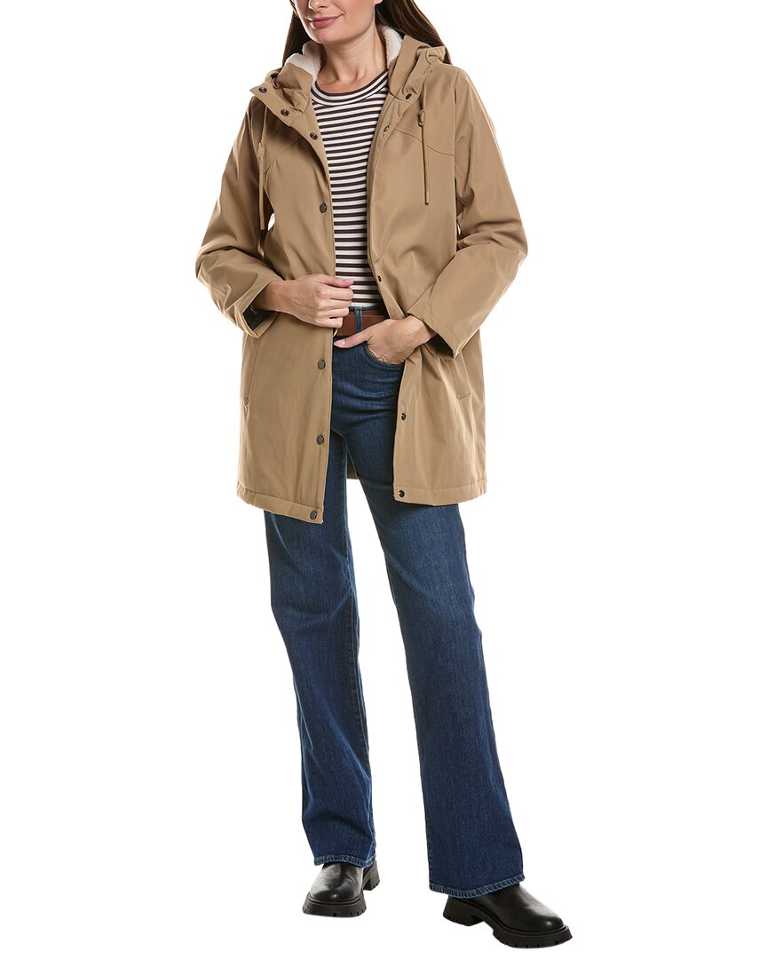 Hunter Billie Canvas Mid Length Hooded Rain Jacket In Brown