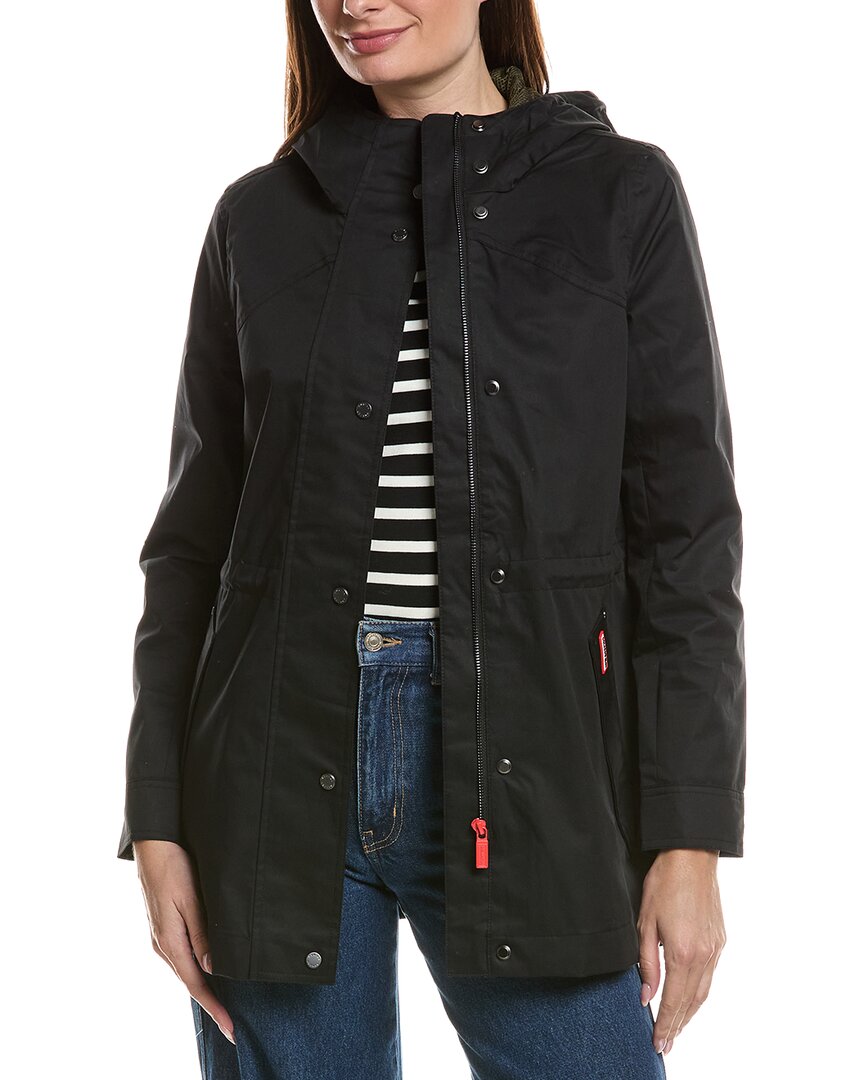 Hunter Acacia Rubberized Mid Length Rain Jacket In Black