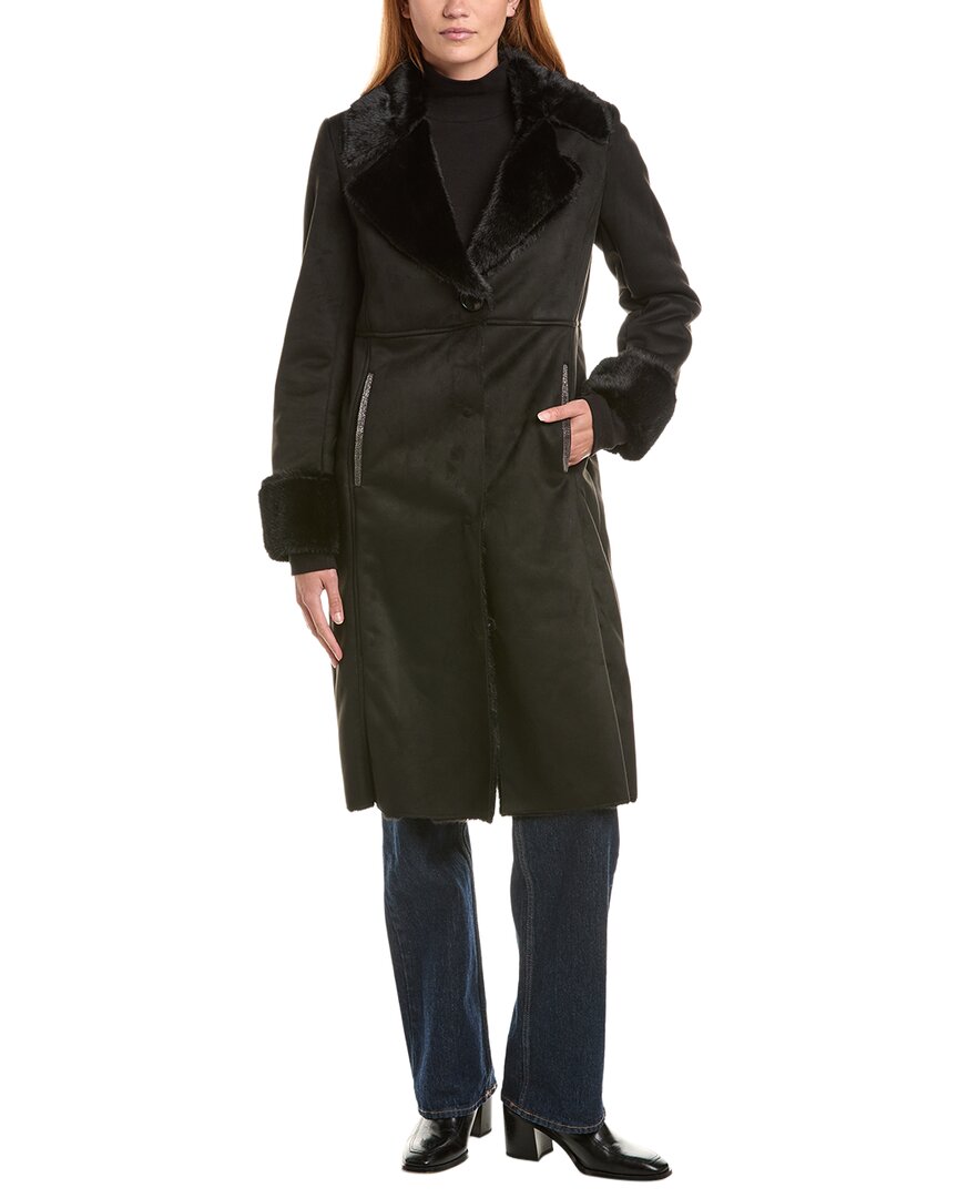 Via Spiga Notch Collar Maxi Coat In Black