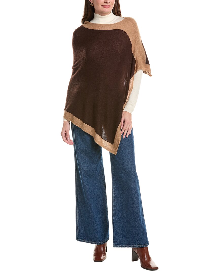 Forte Contrast Trim 100% Cashmere Poncho In Brown