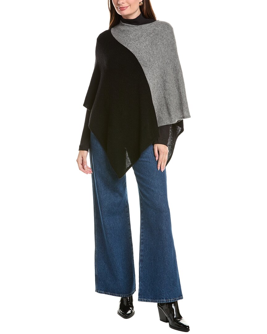 Forte Colorblocked 100% Cashmere Poncho In Black