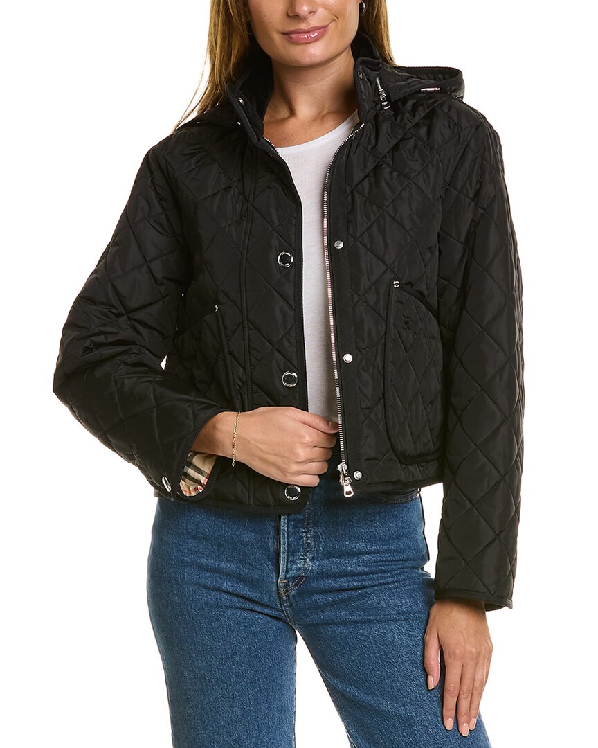 Burberry Diamond Quilted Cropped Jacket In Black