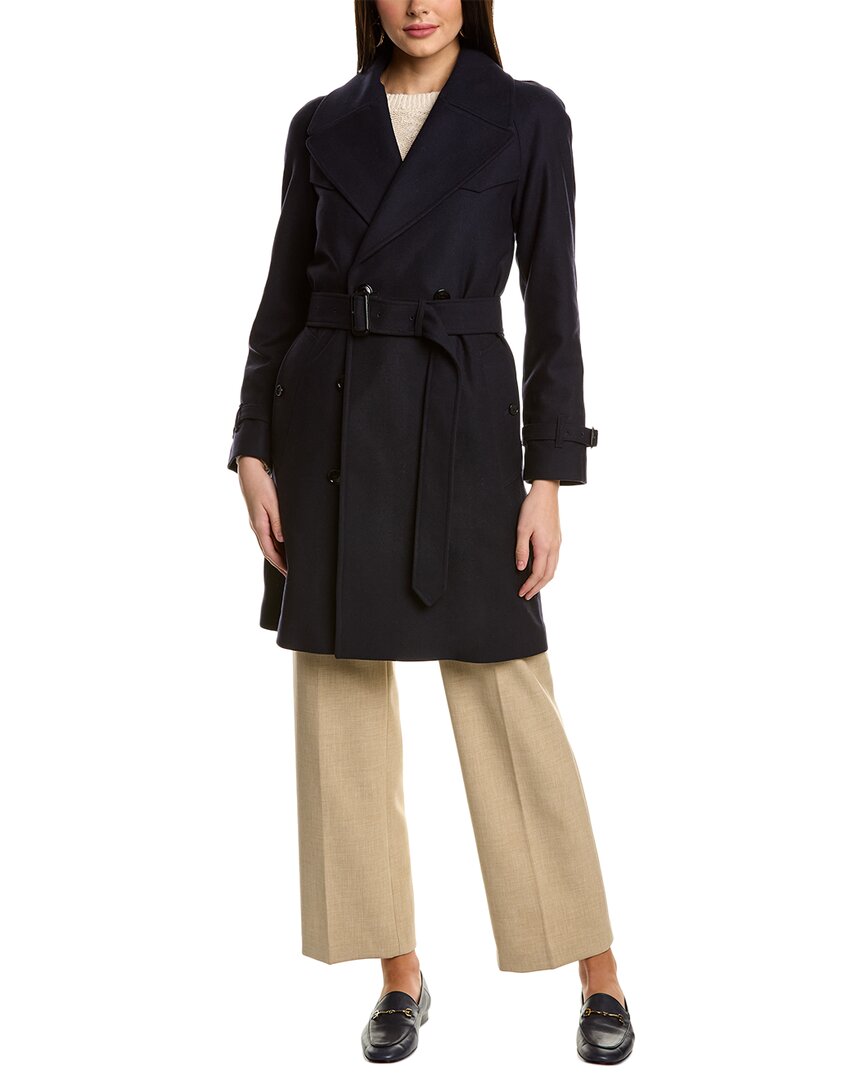 Burberry Wool-blend Trench Coat In Navy
