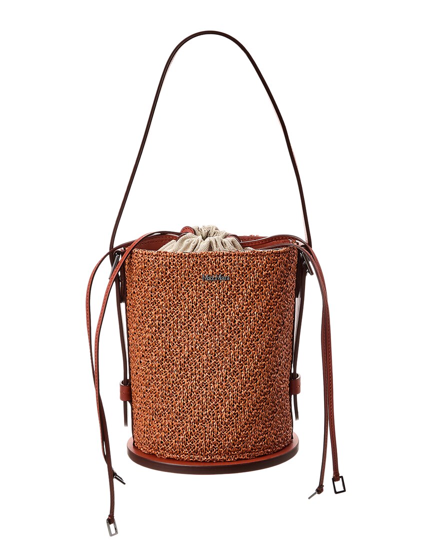 Max Mara Logo Plaque Leather-Trim Bucket Bag
