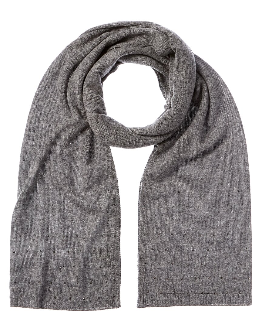 Forte Cashmere Crystal Studded Cashmere Scarf In Grey