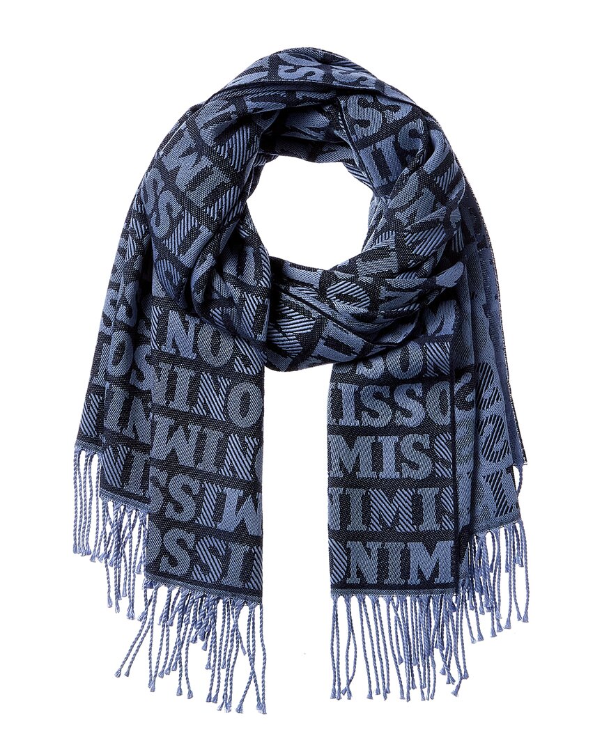 Missoni Logo Wool-blend Scarf In Blue