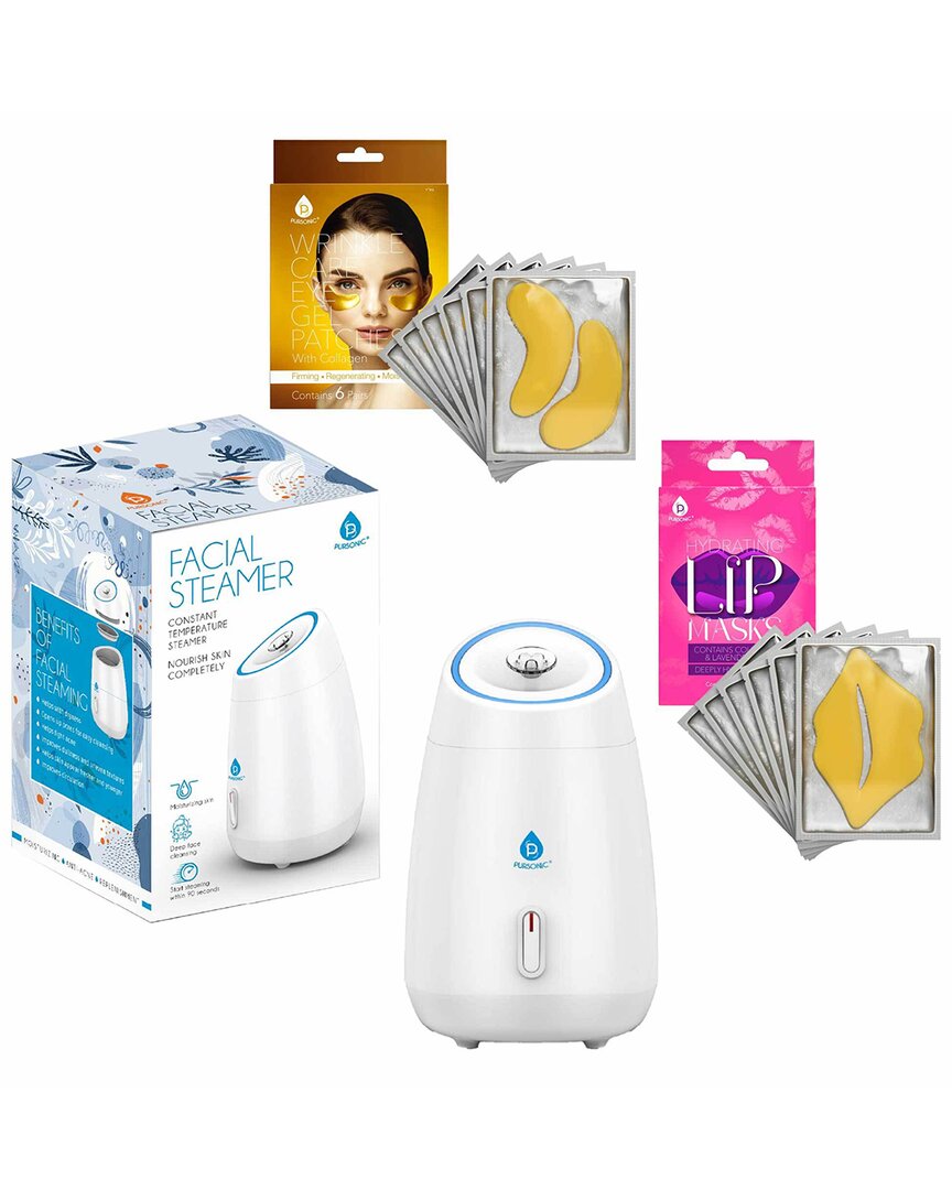Pursonic Deluxe Facial Steamer With 6 Soothing Eye Masks & 6 Nourishing Lip Masks In White