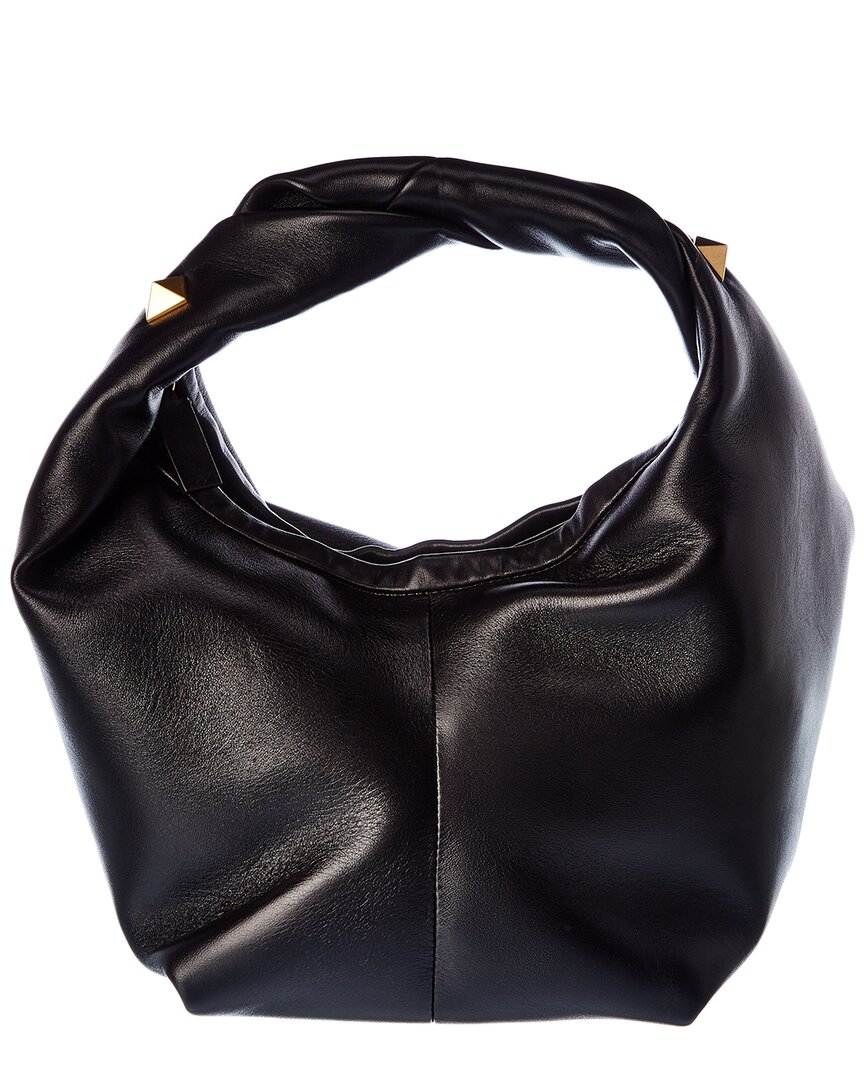Shop Valentino Roman Stud Small Leather Hobo Bag In Black