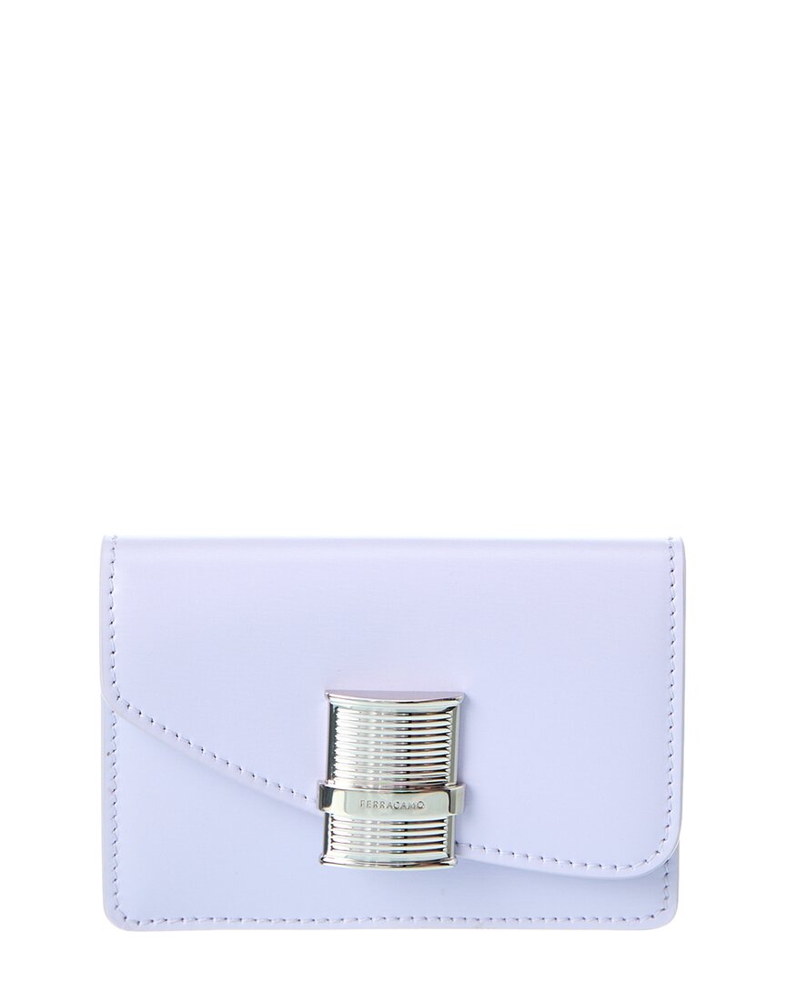 Ferragamo Fiamma Leather Card Holder In Purple