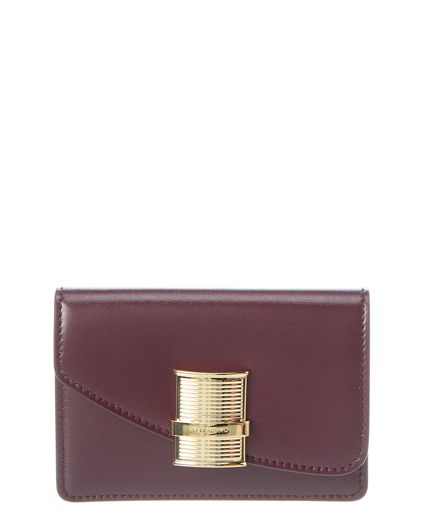 Ferragamo Fiamma Leather Card Holder In Brown