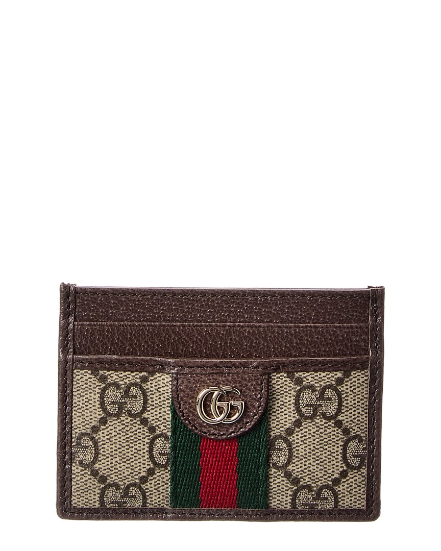 Gucci Ophidia Gg Supreme Canvas & Leather Card Case In Beige