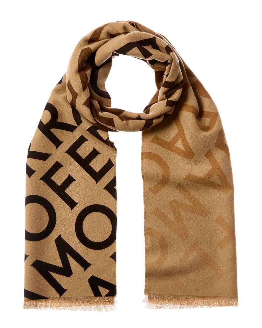 Ferragamo Logo Wool & Cashmere-blend Scarf In Brown