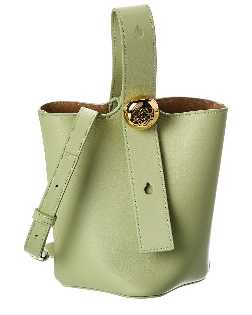 Loewe Pebble Mini Leather Bucket Bag In Green
