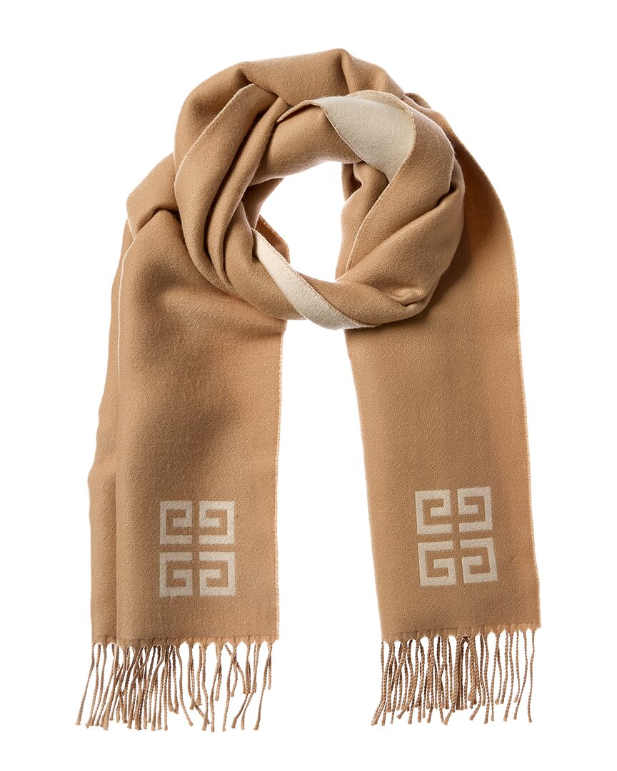 Givenchy 4g Logo Fringed Wool Scarf In Brown