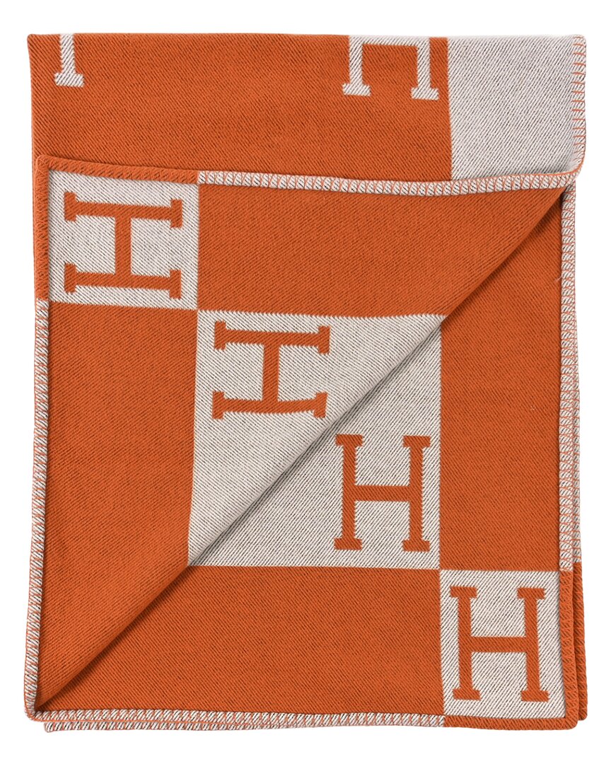 Pre-owned Hermes Hermès Ecru Wool Avalon Blanket (authentic Pre-loved)