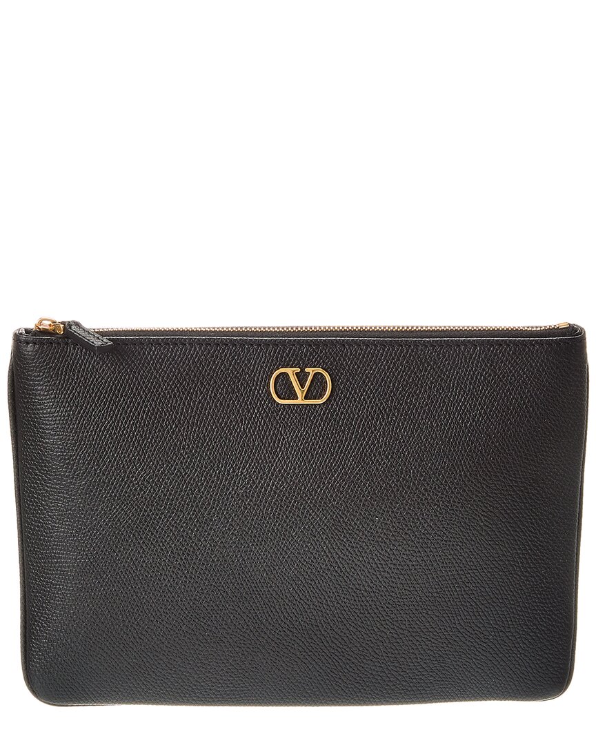 Valentino Garavani Valentino Vlogo Signature Leather Pouch In Black