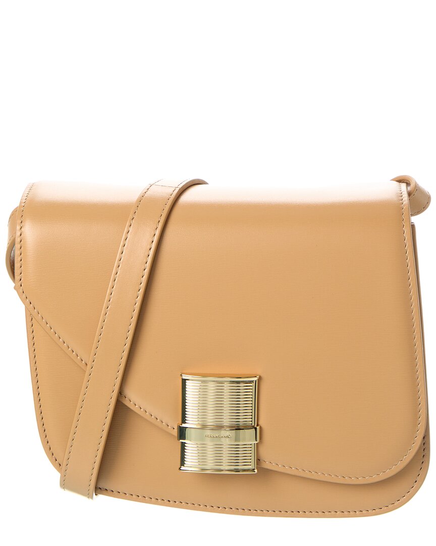 Shop Ferragamo Fiamma Small Leather Crossbody In Brown