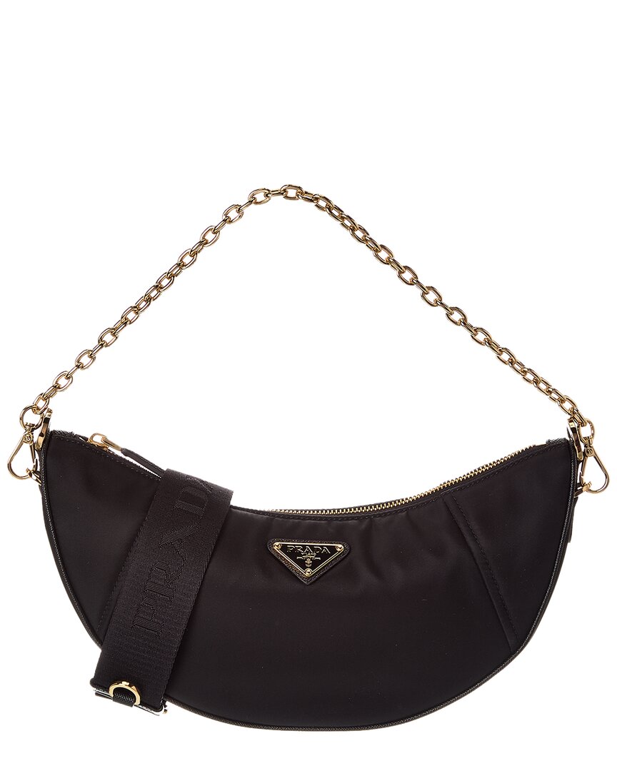 Prada Demi-lune Re-nylon Hobo Bag In Black