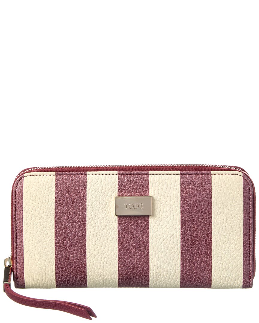 Tod's Leather Ziparound Wallet In Burgundy