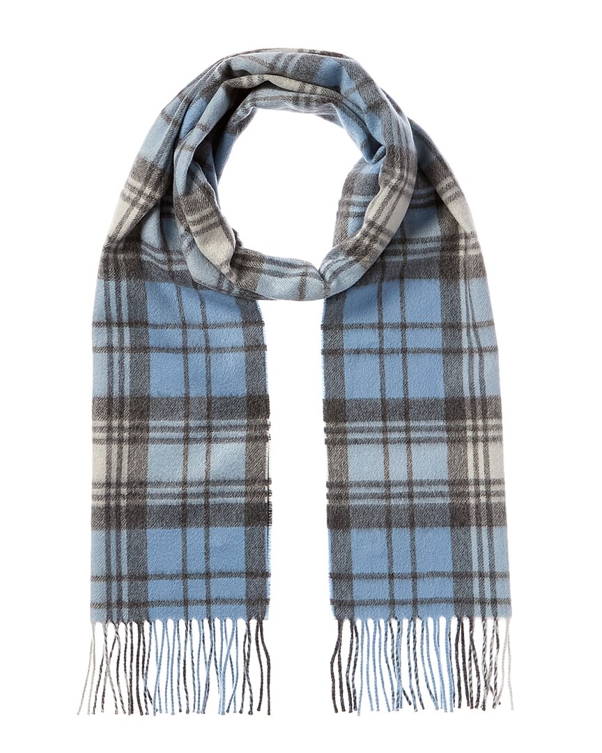 Amicale Cashmere Modern Tartan Cashmere Scarf In Blue