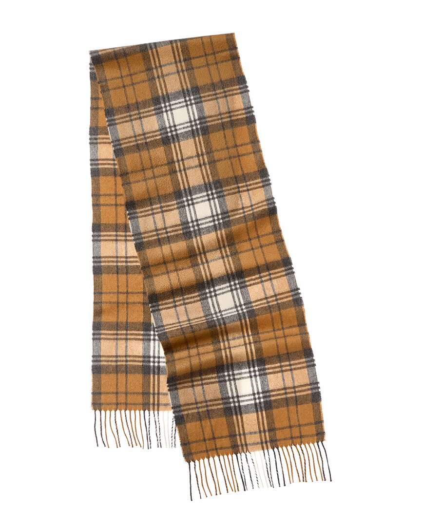 Amicale Cashmere Modern Tartan Cashmere Scarf In Brown