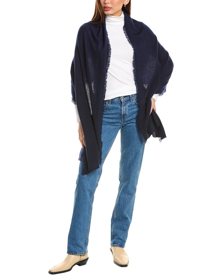 Amicale Cashmere Fringe Jersey Cashmere Travel Wrap In Blue