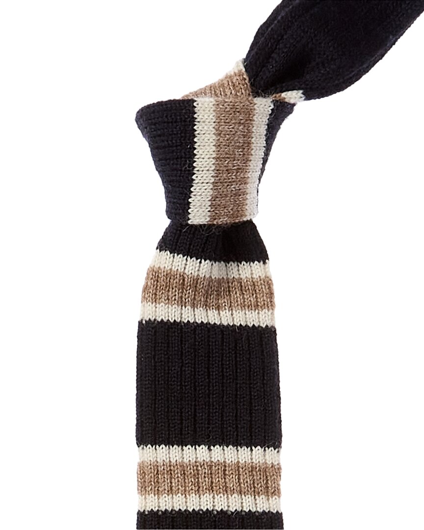 Brunello Cucinelli Navy Stripe Alpaca & Wool-blend Tie