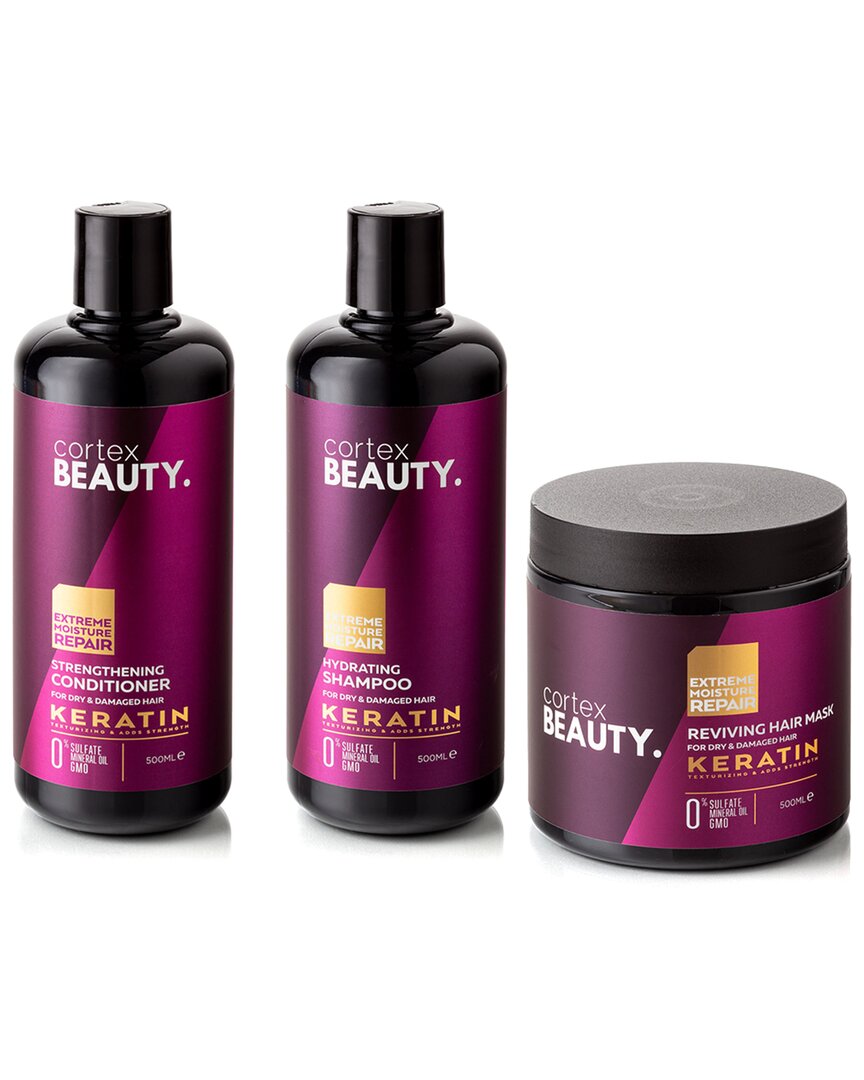 Cortex Beauty Cortex Unisex Keratin Hydrating Shampoo, Strengthening Conditioner & Reviving Hair Mask Set