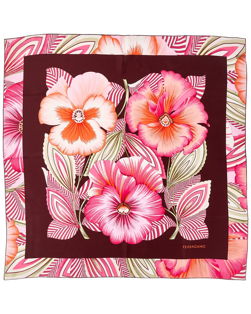 Ferragamo Brezza Square Scarf Bold Floral Pattern In Pink